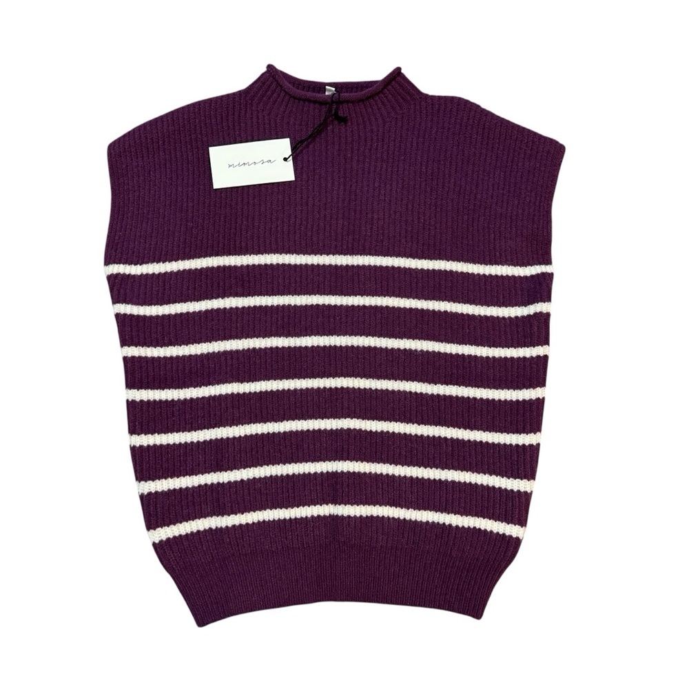NWT Mimosa Purple Plum White Stripe Crewneck Mockneck Knit Sweater Vest Small